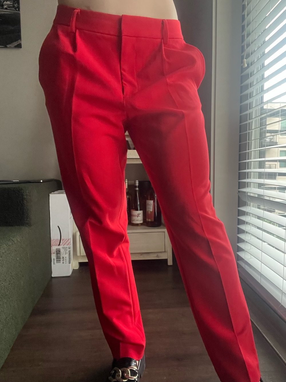 DKNY Men's Red Tailored Dress Pants - Slim Straight